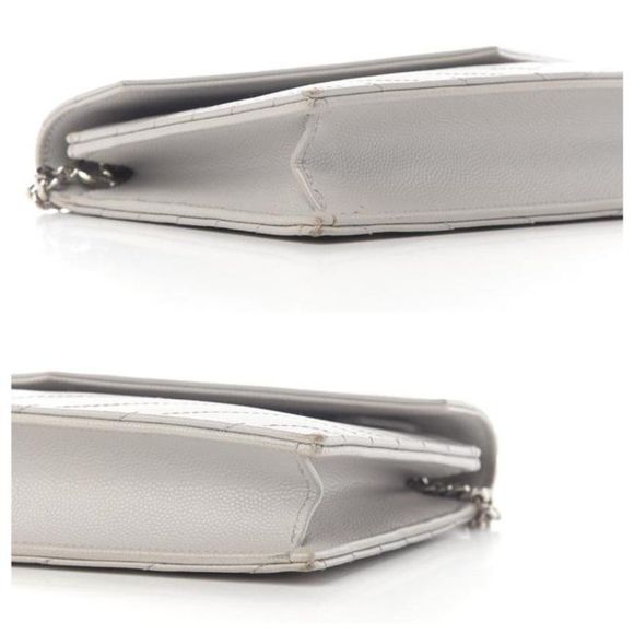 Saint Laurent Monogram Envelope Chevron Woc Souris Grey Leather Shoulder Bag - Picture 11 of 12